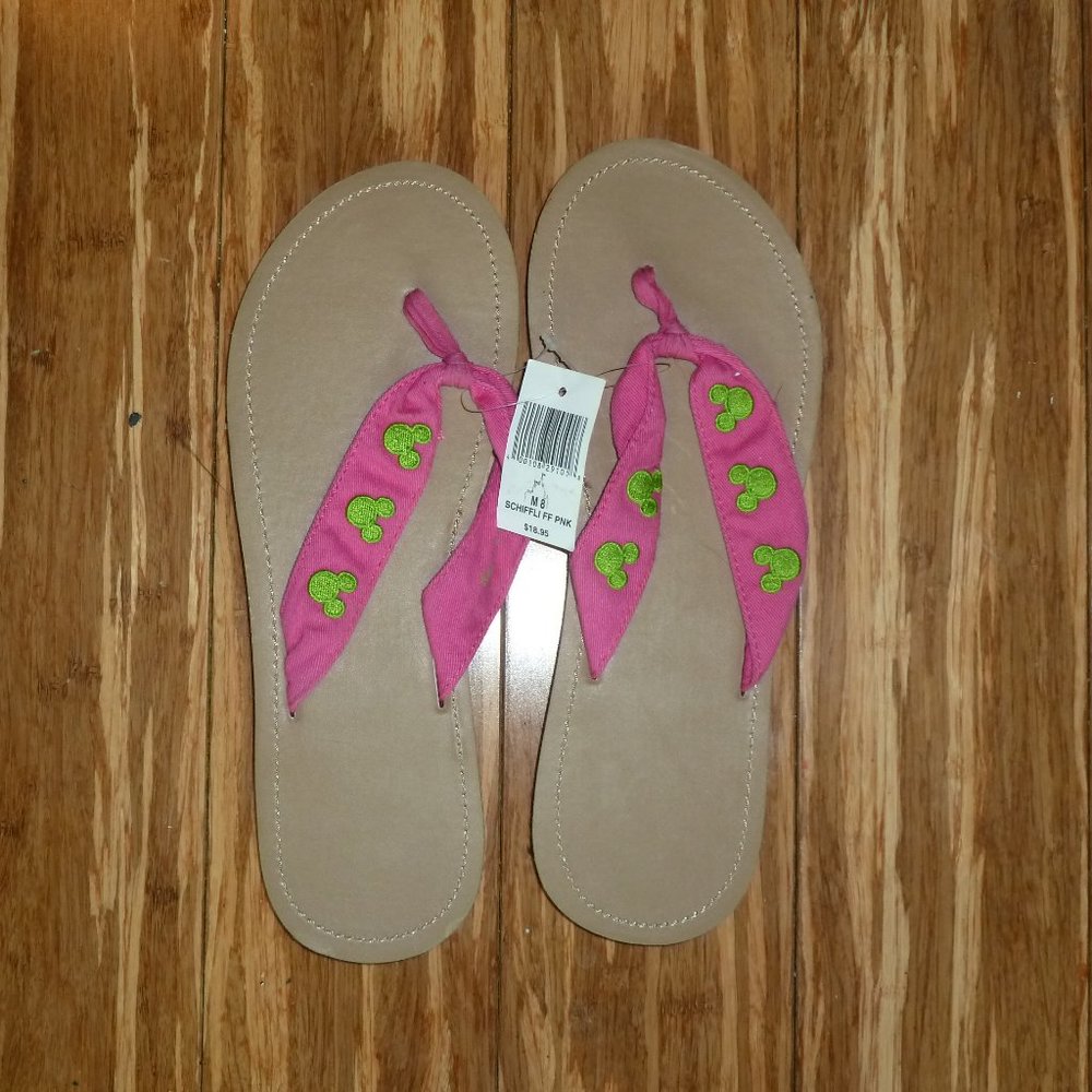 NWT DISNEY PINK & GREEN NICE FLIP-FLOPS! SZ 8
